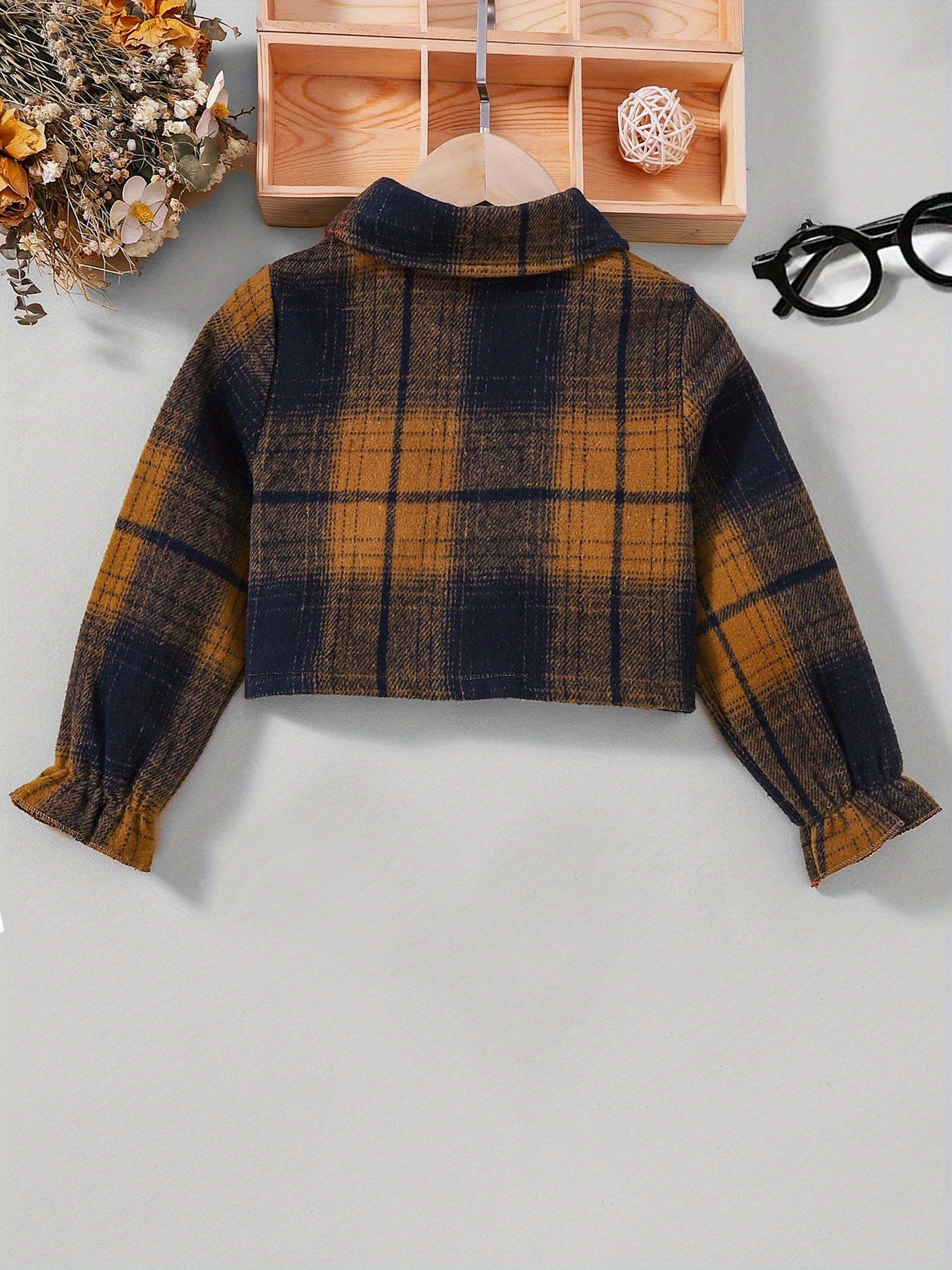 Plaid Shirt For Girls Button Down Collared Jacket
