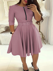 Women's Plus Solid Half Zipper A-line Dress