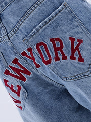 Y2K Style Letter Embroidered Baggy Denim Jeans