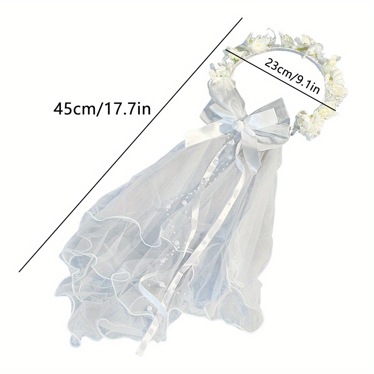 Short Wedding Veil Bow Headband for Women Bridal Veil with Floral Accents