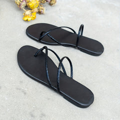 Women's Solid Thong Sandals Open Toe Flat Lightweight Slides Shoes