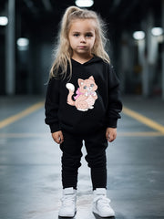 Chubby Cat Print Hoodies Pants Set For Kids Spring Fall Sports