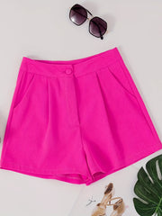 High Waist Ruched Shorts with Pockets