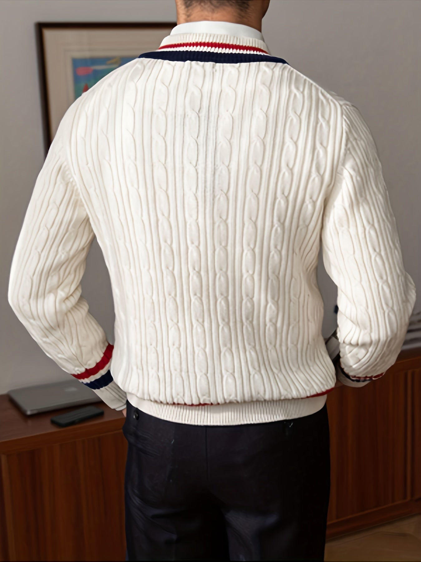 V Neck Pullover Sweater Men's Casual Warm for Fall Winter
