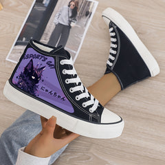 Cat Print Plush Lined Thermal Chunky Canvas Sneakers Flat