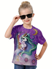 3D Unicorn Graphic T shirt Girls Short Sleeve Pullover Tops