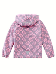 Girls Leopard Print Hooded Jacket Waterproof Windproof Fleece Lining