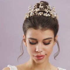 Faux Pearl Crown Bridal Hair Accessories Veil Wedding Dress Jewelry