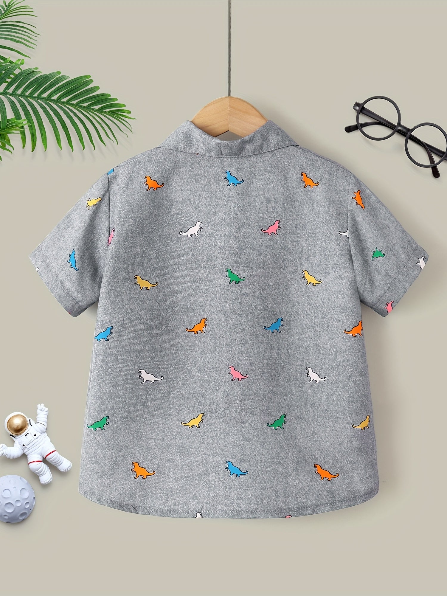 Dinosaur Graphic Print Boys Casual Short Sleeve Shirt