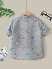 Dinosaur Graphic Print Boys Casual Short Sleeve Shirt