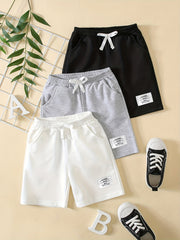 3pcs Letter Tab Print Boys Comfortable Creative Shorts