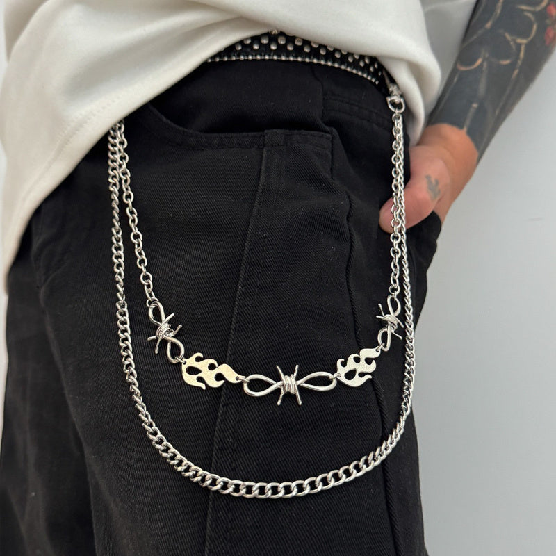 Men's Punk Chain Belt Buckle with Star and Skull, Edgy Accessory