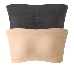 2pcs Strapless Bandeau Bras Soft Stretch Everyday Bra Women's Lingerie