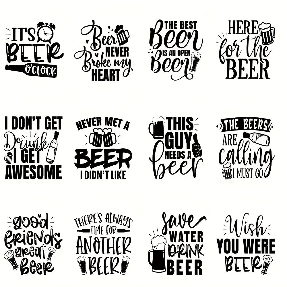 Beer Lover UV Transfer Stickers 12pcs Waterproof Self Adhesive St