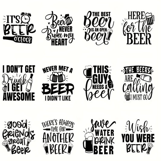 Beer Lover UV Transfer Stickers 12pcs Waterproof Self Adhesive St