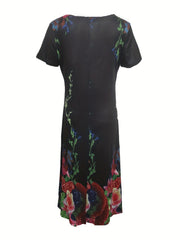 Floral V Neck Dress Short Sleeve for Spring & Summer
