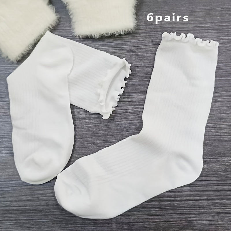 6 Pairs Teen Girl's Soft Crew Socks for Outdoor Wear