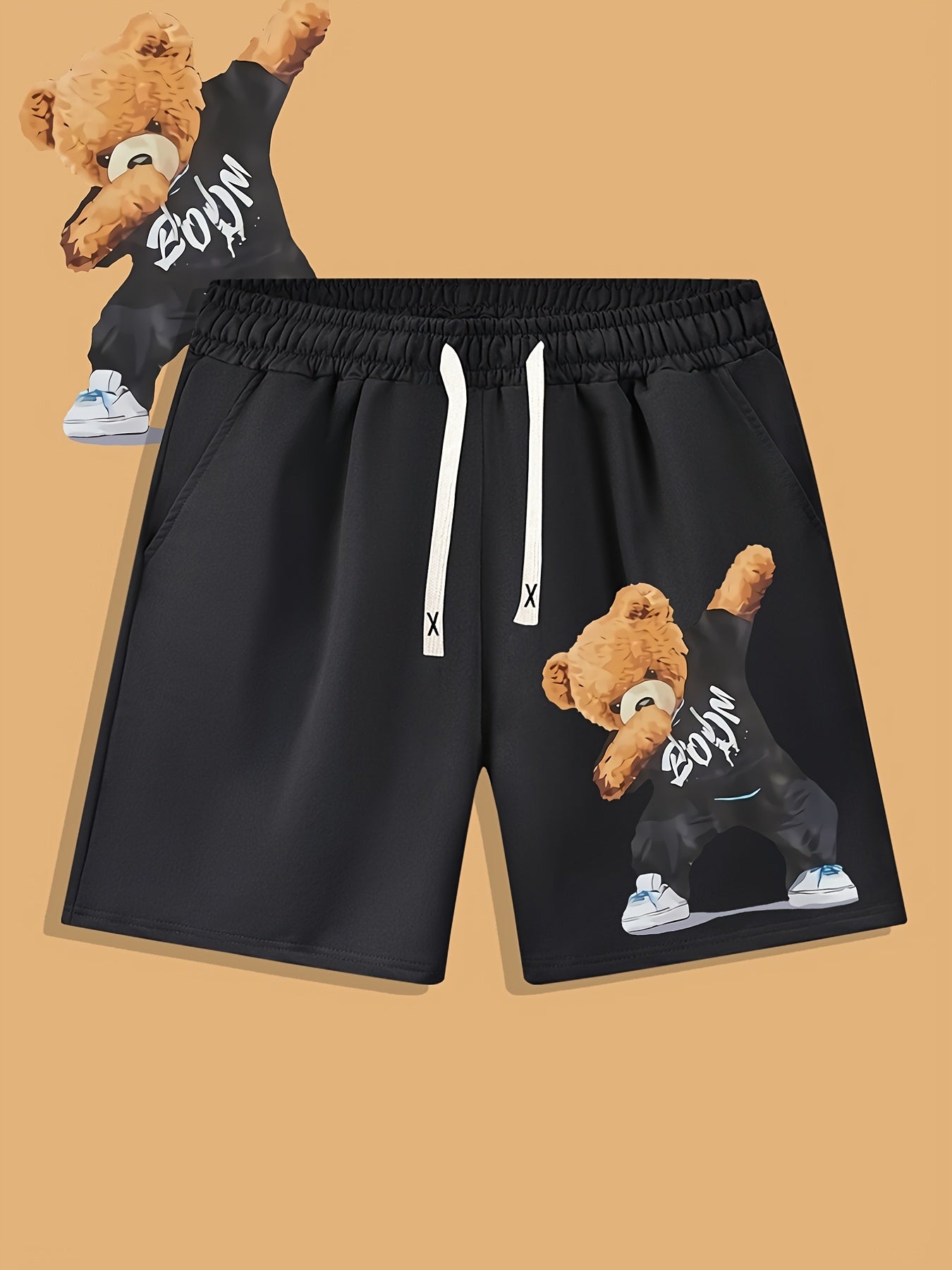 Funny Bear Print Men's Summer Shorts for Sports Casual Loose Outdoor