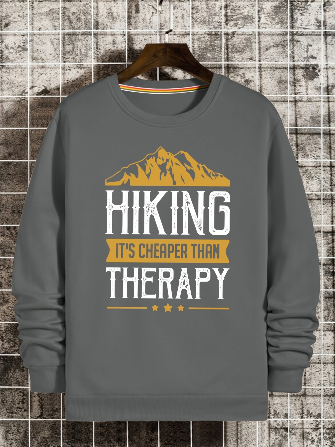 Mountain Hiking Print Sweatshirt Men's Casual Graphic Crew Neck Pullover