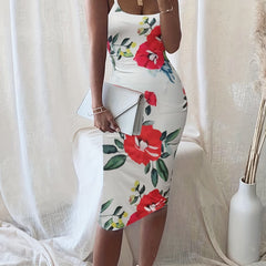Floral Print Bodycon Dress Spaghetti Strap Knee Length