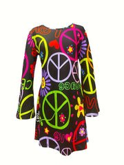 Women's Plus Hippie Print Flared Sleeve Maxi Dress
