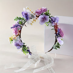 Bohemian Floral Headband Purple Pink Flowers Hair Accessory Weddings
