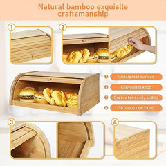 Bamboo Bread Box Bread Storage Organizer Large Capacity Natural Bamboo