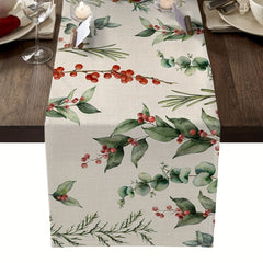 Christmas Eucalyptus Leaves and Berries Table Runner 33x18