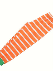 Pumpkin Print Halloween Pajama Set Long Sleeve Crew Neck Top & Striped Pants