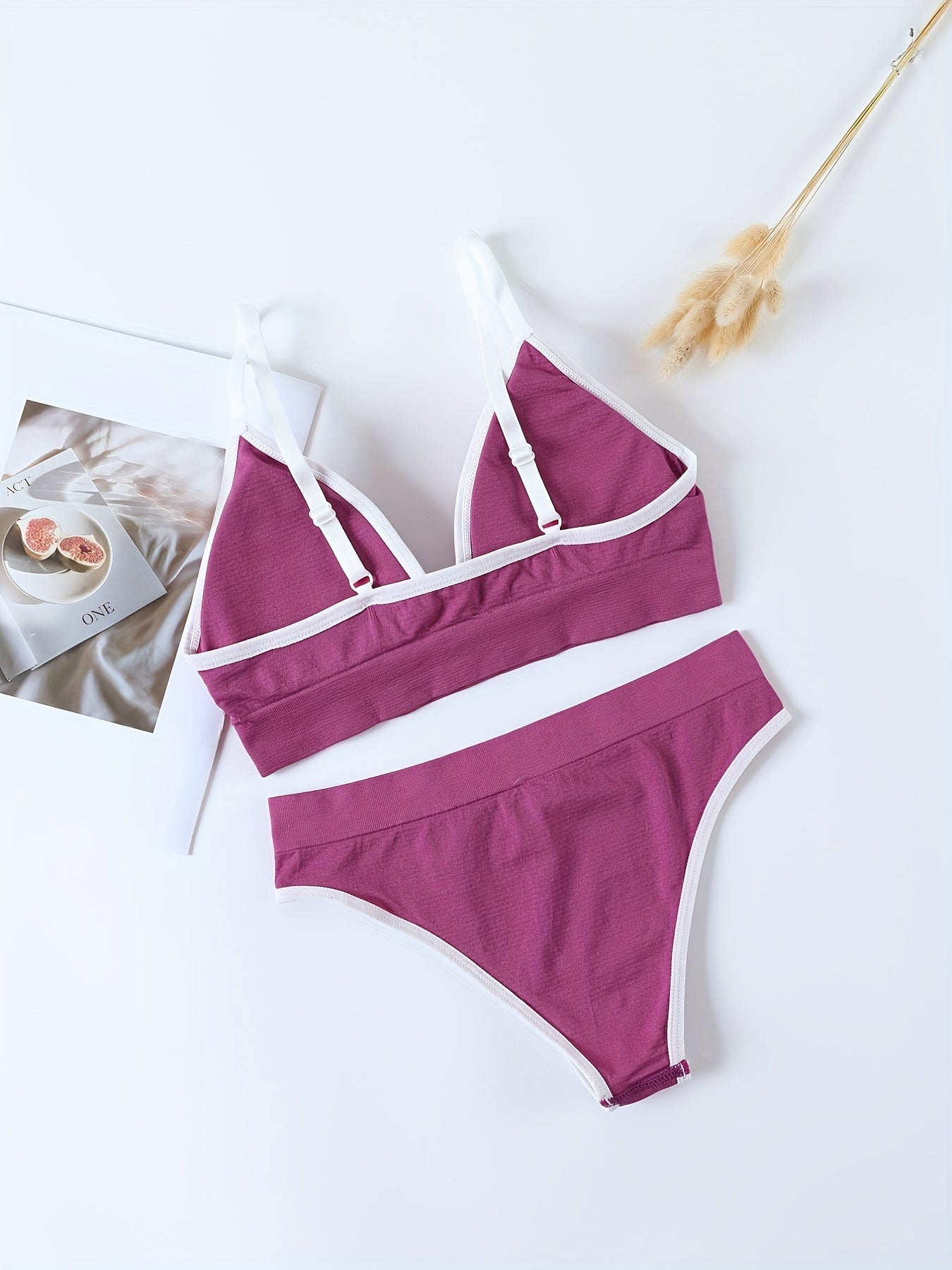 Letter Print Bra & Panties Set, Wireless Sports Bra & Elastic Panties