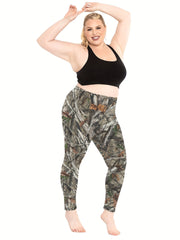 Sports Leggings Women's Plus Branch Print High Waisted Stretchy