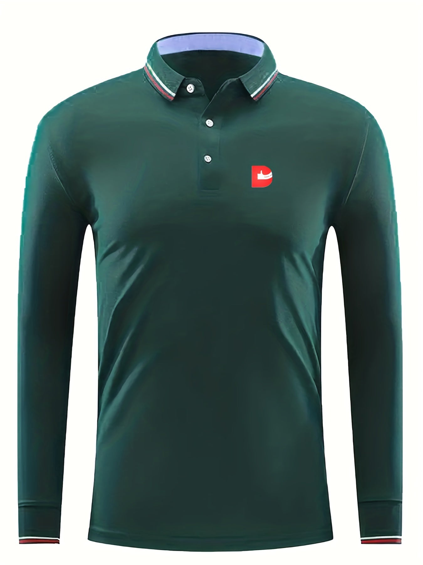 Men's Thumb Up Print Long Sleeve Polo Shirt Casual Slightly Stretch Breathable