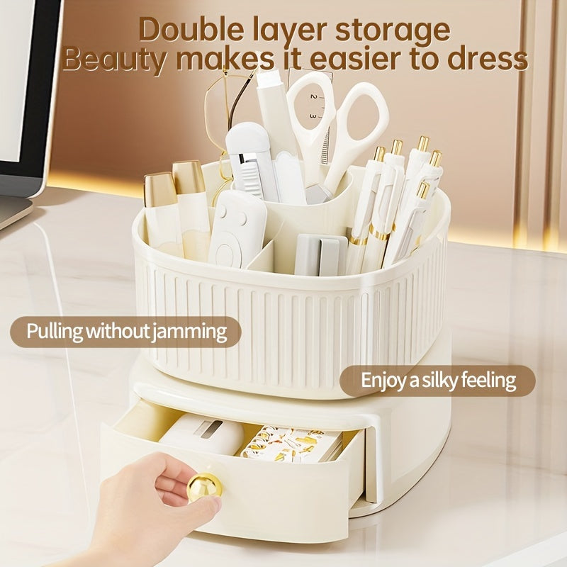 360 Rotating Makeup Organizer Cosmetic Storage Box With Drawer