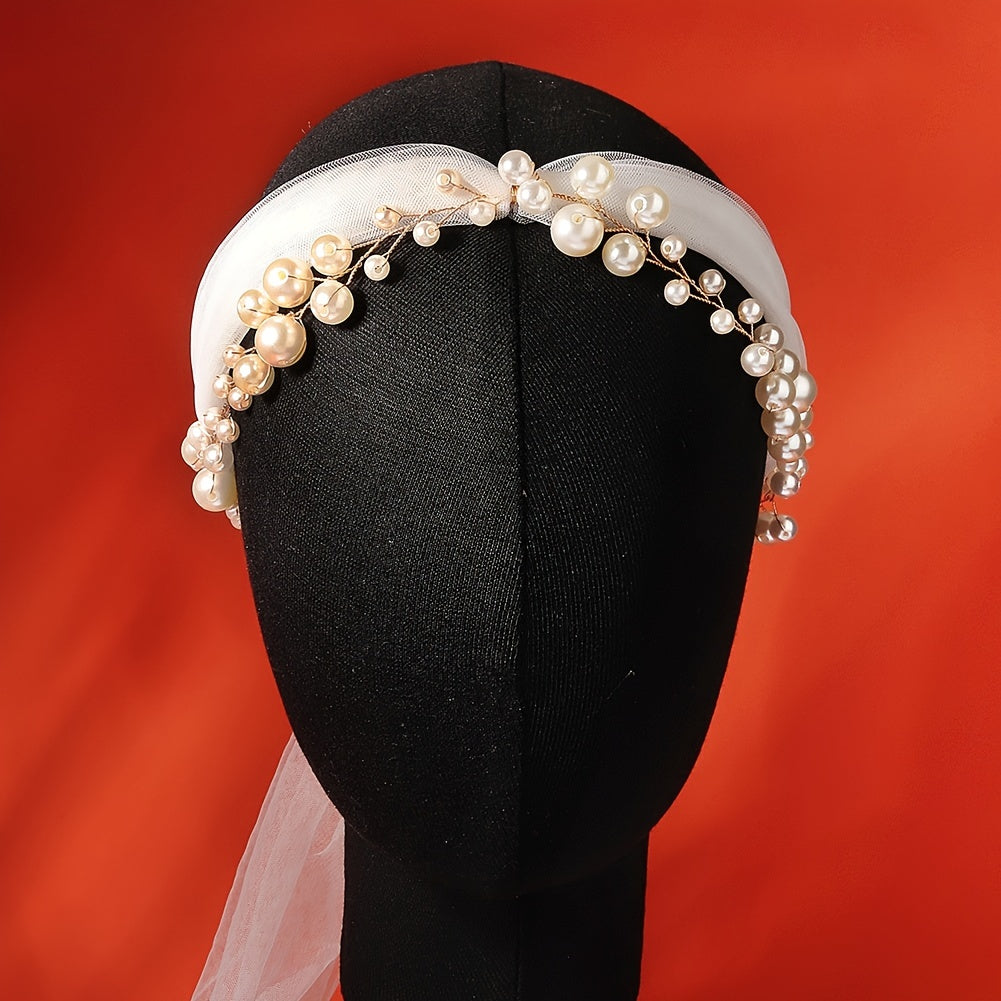 Princess Pearl Crown Faux Ivory Pearls Bridal Hair