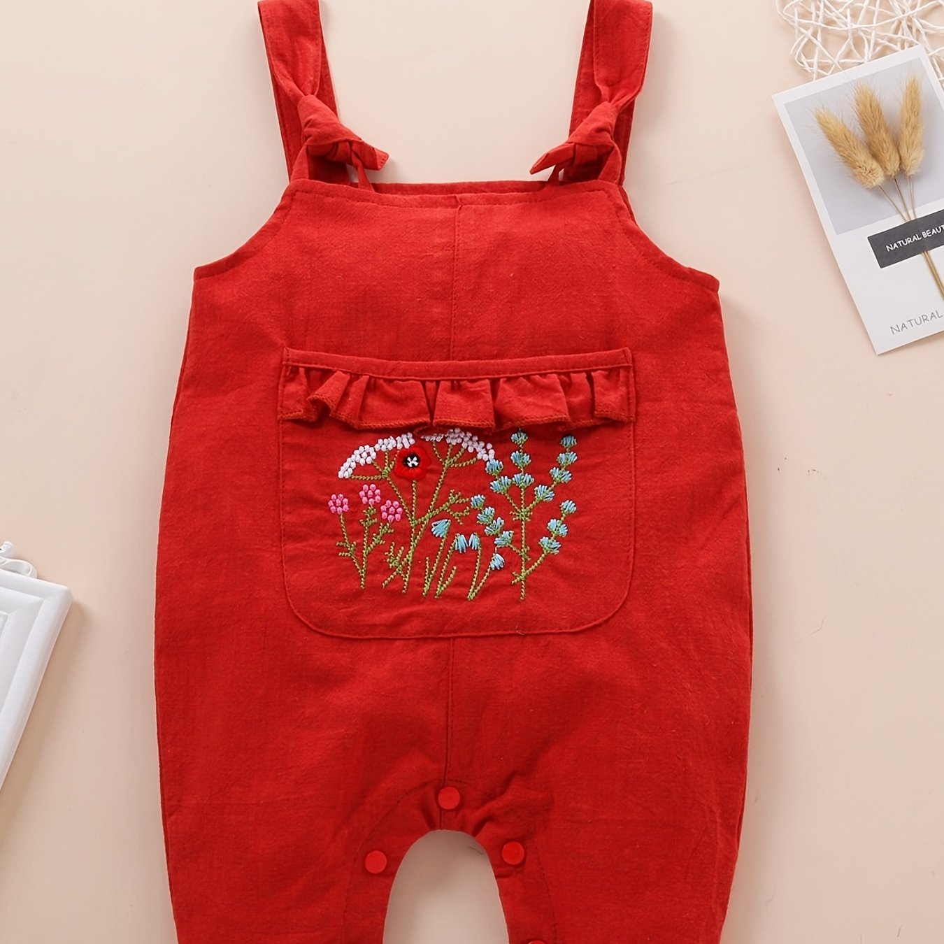 Baby Girls Floral Embroidery Overalls Jumpsuit