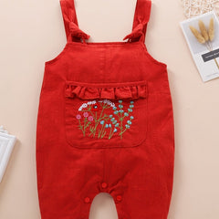 Baby Girls Floral Embroidery Overalls Jumpsuit