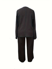 Women's Plus Solid V Neck Top & Wide Leg Pants 2 Piece Set