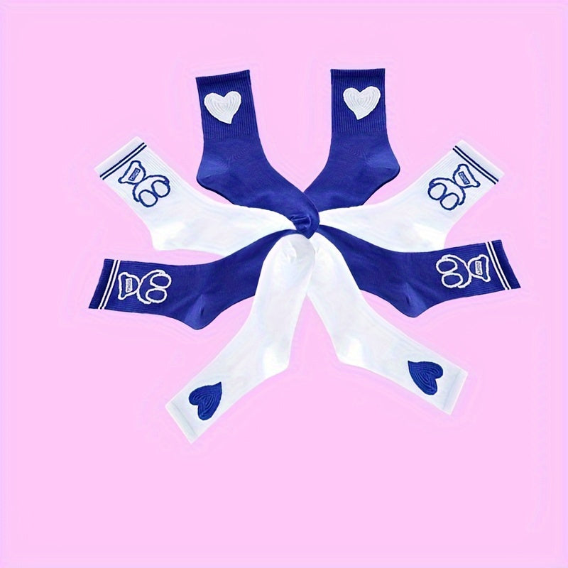 Men's Cartoon Love Heart Bear Crew Socks Breathable Comfy Casual Unisex Socks