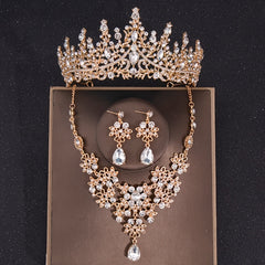 Baroque Vintage Crystal Crown Bridal Jewelry Sets