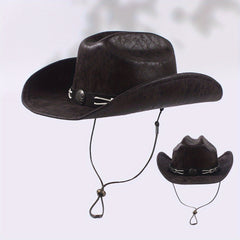 Vintage PU Leather Cowboy Hat Western Fedora Cap