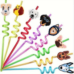 4pcs Dog Party Favors Reusable Plastic Straws Paw Theme Birthday Party Supplies