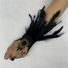 Women's Lace Gloves With Faux Feather for Wedding Prom Party