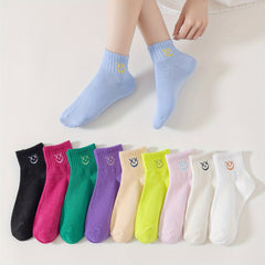 10 Pairs Smiling Print Crew Short Socks Women's Stockings Hosiery