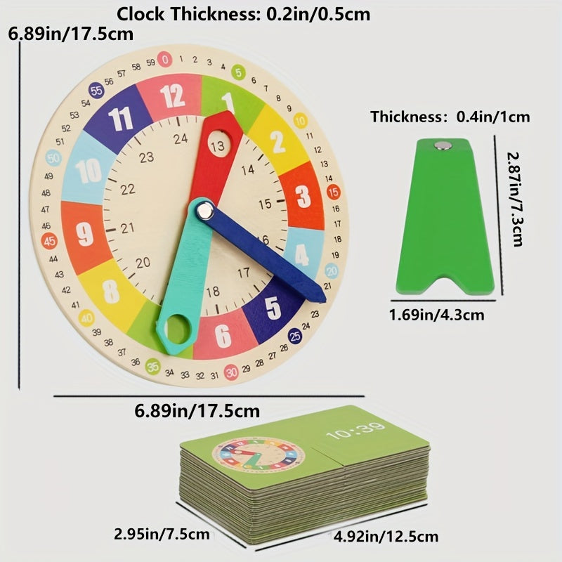 Montessori Wooden Clock Model with Cards - Teaching Aid for Kindergartners