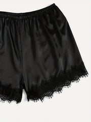 Lace Trim Pajama Set V Neck Cami Top & Shorts