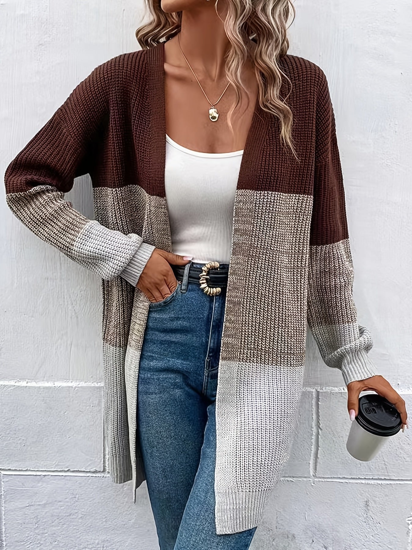 Striped Open Front Cardigan Long Sleeve Casual Cardigan