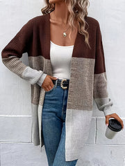 Striped Open Front Cardigan Long Sleeve Casual Cardigan