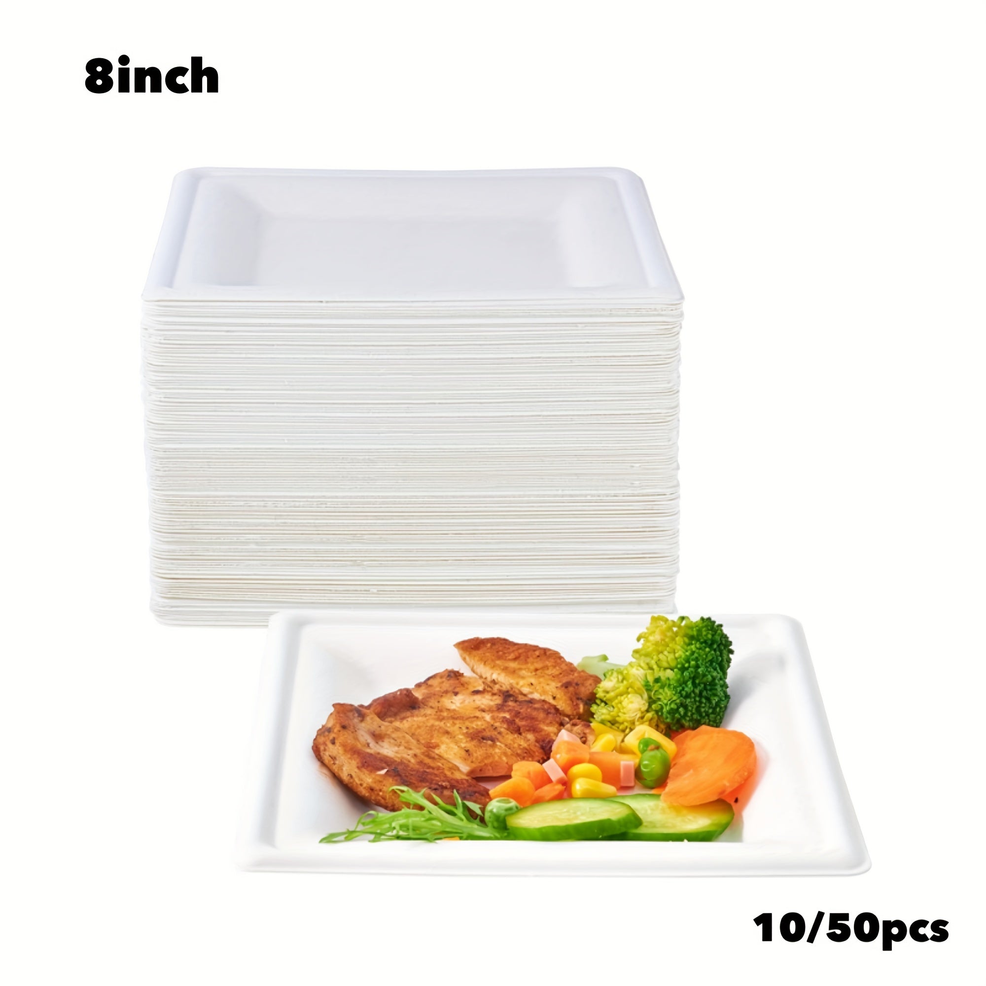 8" Compostable Square Plates, 100 Pack, Biodegradable Sugarcane Plates