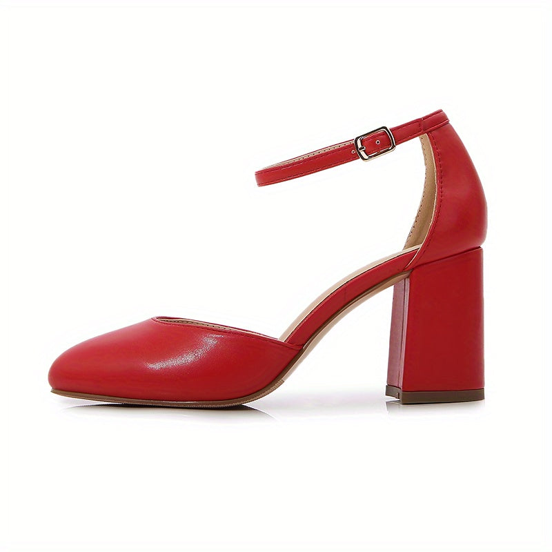 Comfy Buckle Strap Block Heel Pumps