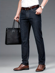 Classic Slim Fit Jeans Men's Semi-formal Medium Stretch Straight Leg Denim Pants